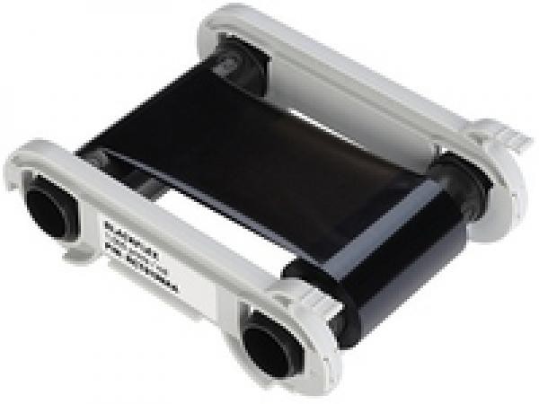 Black thermal-transfer ribbon on a white plastic spool, designed for Evolis printers, capable of printing up to 2,000 pages.