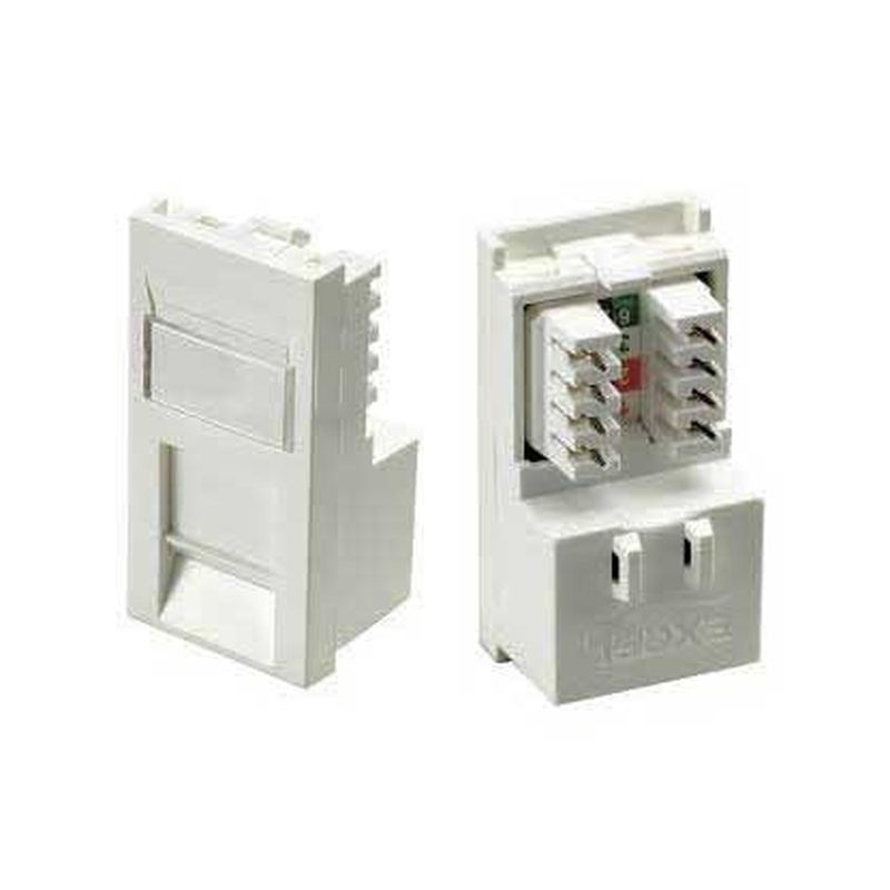 White plastic keystone module accessory with multiple ports, featuring a clear label area and a compact design for easy installation in networking applications.