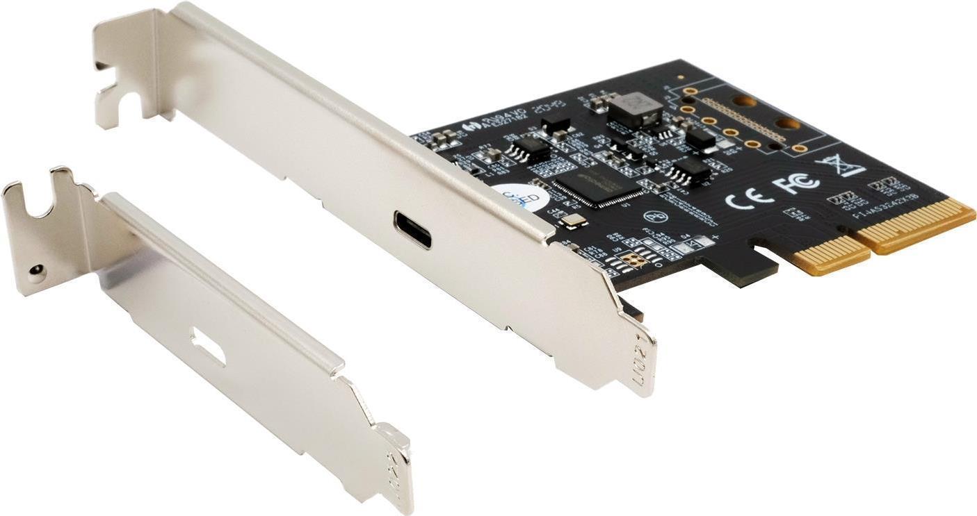 Black circuit board with gold PCIe connectors, featuring a single serial port and a silver metal bracket, designed for adding serial connectivity to a computer.