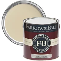 Farrow & Ball Full Gloss paint can, String No. 8, 2.5L, maroon label, silver lid, for wood and metalwork.