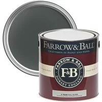 Farrow & Ball Full Gloss paint can, Studio Green No. 93, 2.5L, maroon label with black and white logo.