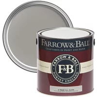 Farrow & Ball Full Gloss paint can, Worsted No. 284, 2.5L, maroon label with silver lid, for wood and metalwork.