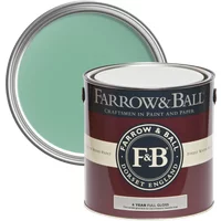 Farrow & Ball Full Gloss paint can, Arsenic No. 214, green color, for wood and metalwork.