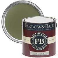Farrow & Ball Full Gloss paint can, Bancha No. 298, dark green lid, maroon and cream label for wood and metalwork.