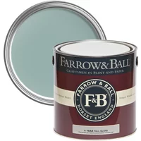 Farrow & Ball Full Gloss paint can, Dix Blue No. 82, with a teal lid, for wood and metalwork.