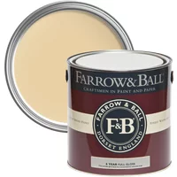 Farrow & Ball Full Gloss paint can, Dorset Cream No. 68, with beige color sample on lid.