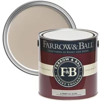 Farrow & Ball Full Gloss paint can, Jitney No. 293, beige color, for wood and metalwork, with red and white label.