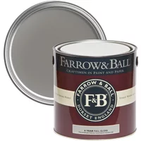 Farrow & Ball Full Gloss paint can, Mole's Breath No. 276, gray lid, for wood and metalwork.