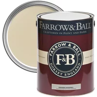 Farrow & Ball Modern Eggshell 2.5L paint can, String No. 8, maroon label with beige lid and F&B logo.