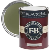 Farrow & Ball Modern Eggshell 5L paint can, Bancha No. 298, dark green color, maroon label with white logo.