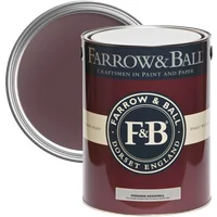 Farrow & Ball Modern Eggshell 5L paint can, Brinjal No. 222, deep aubergine color, with open lid.