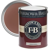 Farrow & Ball Modern Eggshell 5L paint can, Etruscan Red No. 56, with open lid showing rich red color.