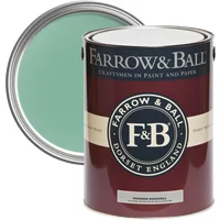 Farrow & Ball Modern Eggshell paint can, Arsenic No. 214, with teal green lid, maroon label, and F&B logo.