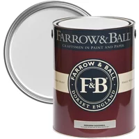 Farrow & Ball Modern Eggshell paint can, Blackened No. 2011, maroon label with beige band and logo.