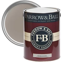 Farrow & Ball Modern Eggshell paint can, Charleston Gray No. 243, with open lid showing gray paint inside.