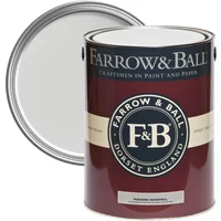 Farrow & Ball Modern Eggshell paint can, Dimpse No. 277, maroon label with beige band, open lid showing white interior.