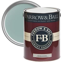 Farrow & Ball Modern Eggshell paint can, Dix Blue No. 82, with a teal hue and maroon label featuring F&B logo.
