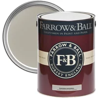 Farrow & Ball paint can, Hardwick White No. 5, maroon label, cream lid, Modern Eggshell finish.