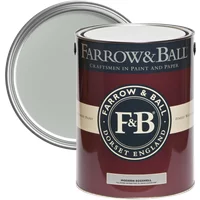 Farrow & Ball Modern Eggshell paint can, Light Blue No. 22, with maroon label and silver lid.