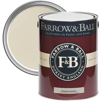 Farrow & Ball Modern Eggshell paint can, Off-White No. 3, maroon label with cream band and silver lid.