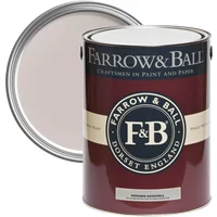 Farrow & Ball Modern Eggshell paint can, Peignoir No. 286, with maroon label and open lid showing light pink paint.