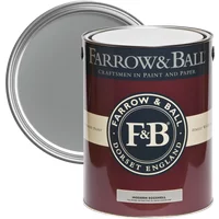 Farrow & Ball Modern Eggshell paint can, Plummett No. 272, with gray lid and maroon label featuring F&B logo.