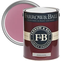 Farrow & Ball Modern Eggshell paint can, Rangwali No. 296, pink hue, dark red label with F&B logo and cream band.