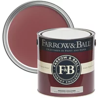Farrow & Ball paint can, Eating Room Red No. 43, 5L, with maroon lid and classic F&B branding.