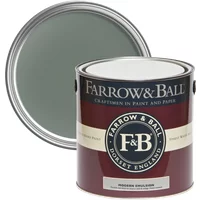 Farrow & Ball paint can, Green Smoke No. 47, dark green lid, maroon label, durable washable emulsion.