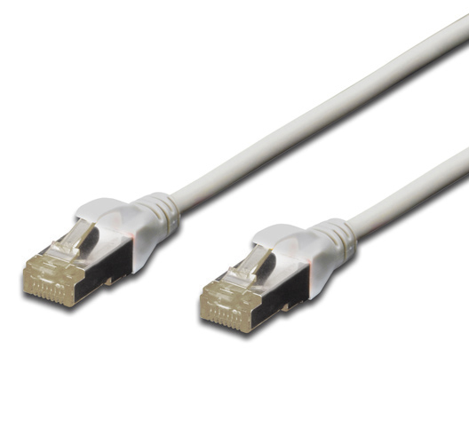 Grey FDL 0.25M CAT.7 10Gb S-FTP LSZH patch cable with two transparent connectors, designed for high-speed network connections.