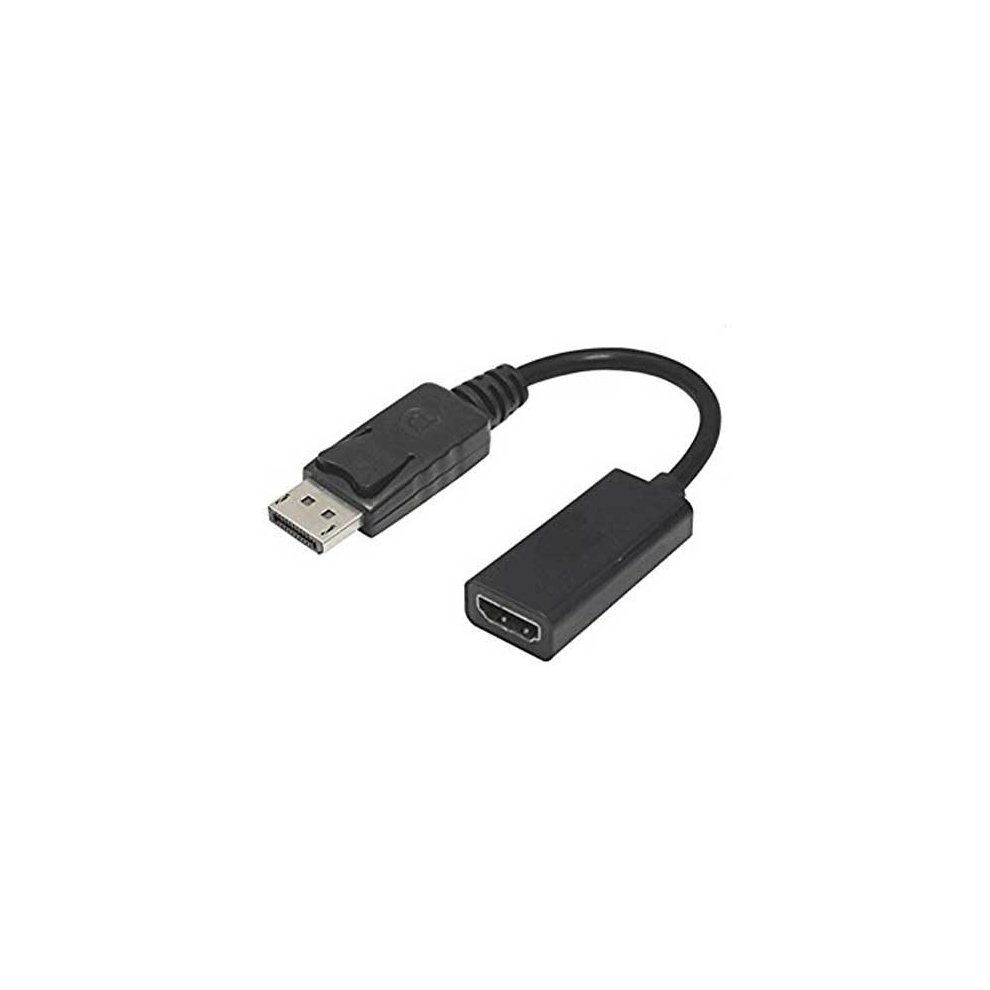 Black FDL 0.2M DisplayPort 1.2a to HDMI adapter with a male DisplayPort connector and a female HDMI port, featuring a flexible cable design.
