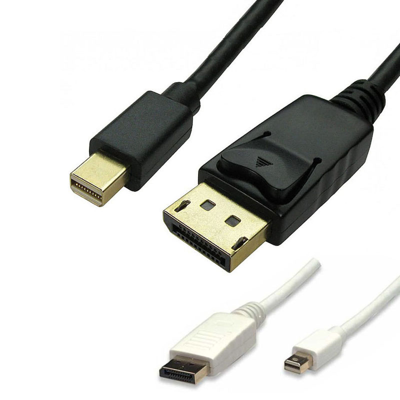 Black 1-meter Mini DisplayPort to DisplayPort cable with a gold-plated connector on the DisplayPort end and a compact Mini DisplayPort connector on the other end.