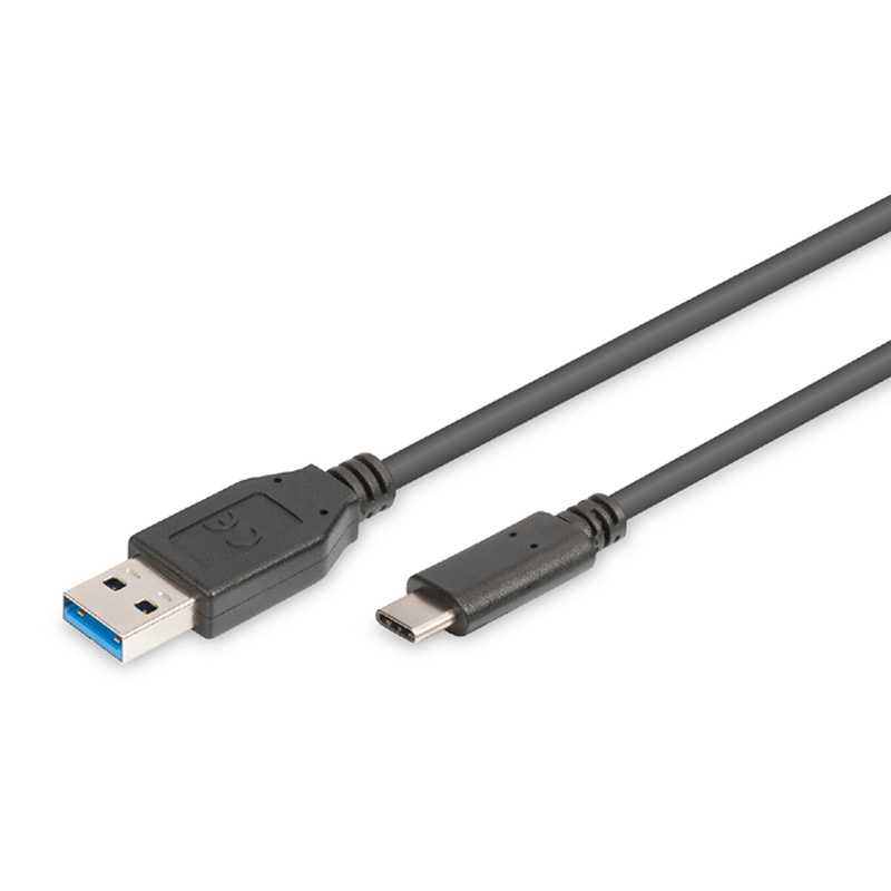 Black USB 3.1 Type C Gen 2 to USB-A cable, featuring a USB-A connector on one end and a USB-C connector on the other, designed for fast data transfer.