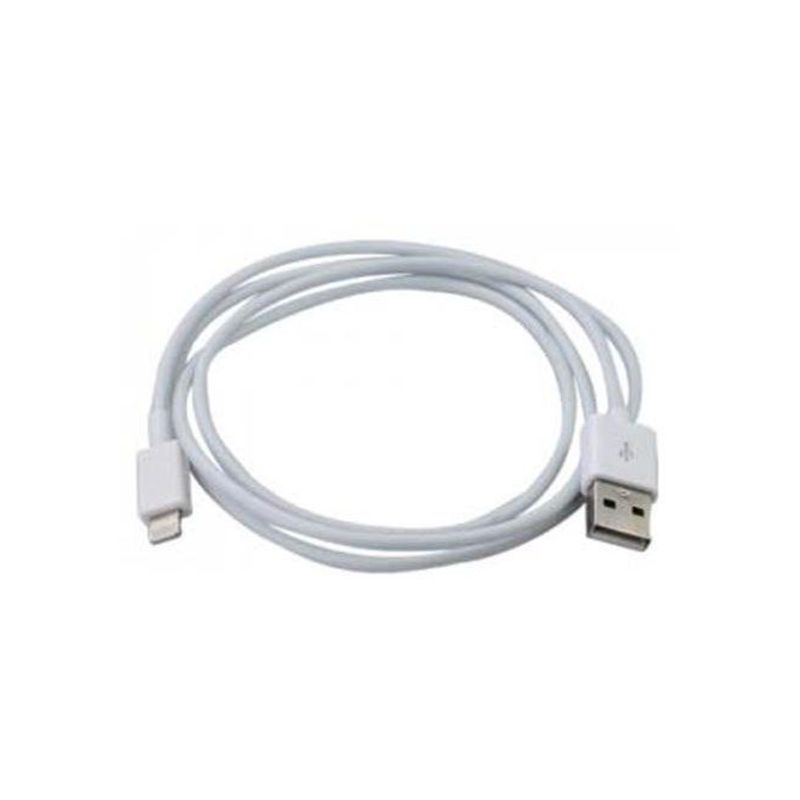 White 1-meter USB-A to Lightning cable by FDL, featuring a flexible material with a slim design, suitable for data transfer and charging iPhones.
