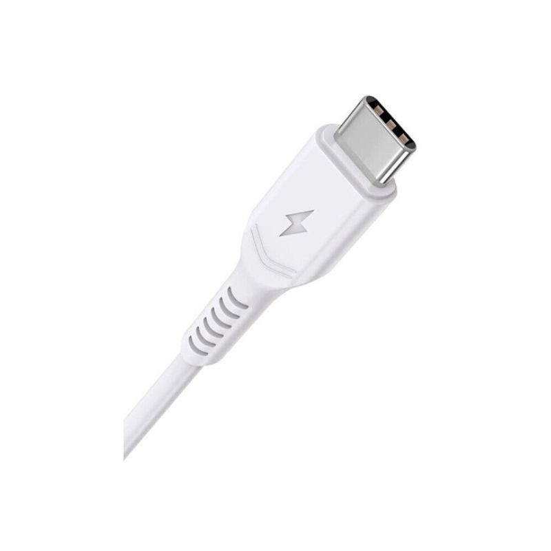White USB-C to USB-C charging cable featuring a sleek design, 240W power delivery capability, and a lightning bolt symbol on the connector for quick identification.