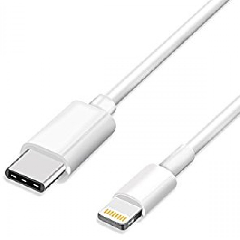 White 1-meter USB Type-C to Lightning cable featuring a smooth plastic finish, designed for data transfer and PD fast charging.