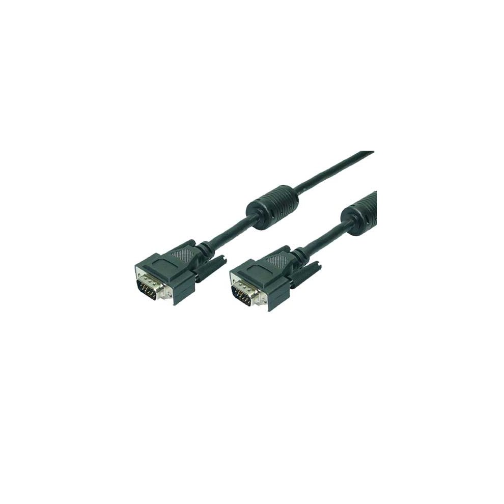 Black 1-meter VGA monitor cable with male-to-male connectors, featuring molded ends and a flexible rubberized coating for durability.