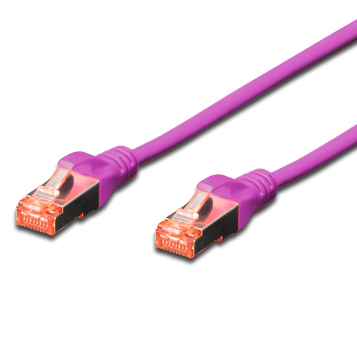 Violet 2M CAT.6a 10Gb S-FTP LSZH patch cable with transparent connectors, designed for high-speed data transmission and low smoke emission.