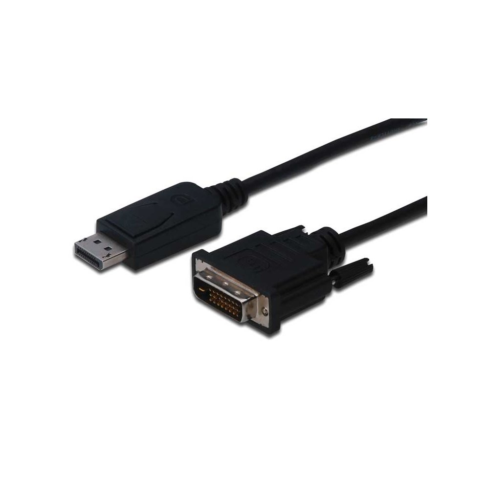 Black 2m DisplayPort to DVI-D cable with male connectors on both ends, featuring a sturdy design for reliable video transmission.