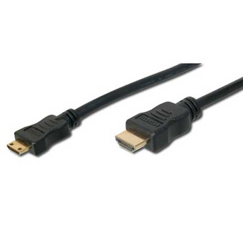 Black high-speed HDMI cable featuring a mini HDMI connector on one end and a standard HDMI connector on the other, designed for reliable data transmission.