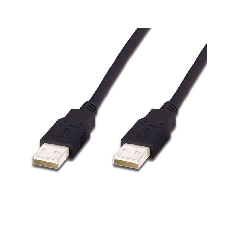 Black 2-meter USB 2.0 A to A cable with durable plastic connectors, featuring a textured grip for easy handling and secure connections at both ends.