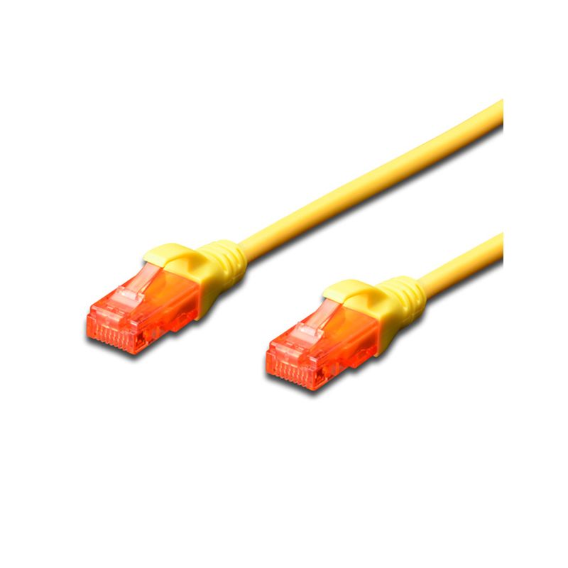 Yellow 3m Cat.6 UTP LSZH patch cable featuring transparent orange connectors on both ends, designed for high-speed data transmission.
