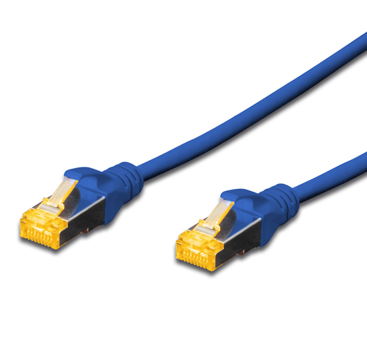 Blue FDL 3M CAT.6a 10Gb S-FTP LSZH patch cable featuring yellow connectors, designed for high-speed data transmission with low smoke and zero halogen materials.