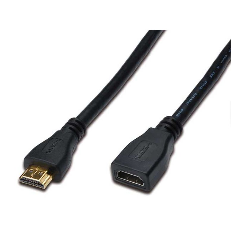 Black high-speed HDMI extension cable, 3 meters long, featuring a male connector on one end and a female connector on the other, with gold-plated tips for optimal signal transmission.