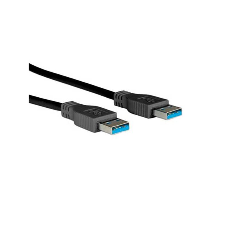 Black 3-meter USB 3.0 A to A cable with durable connectors featuring blue accents, designed for high-speed data transfer.