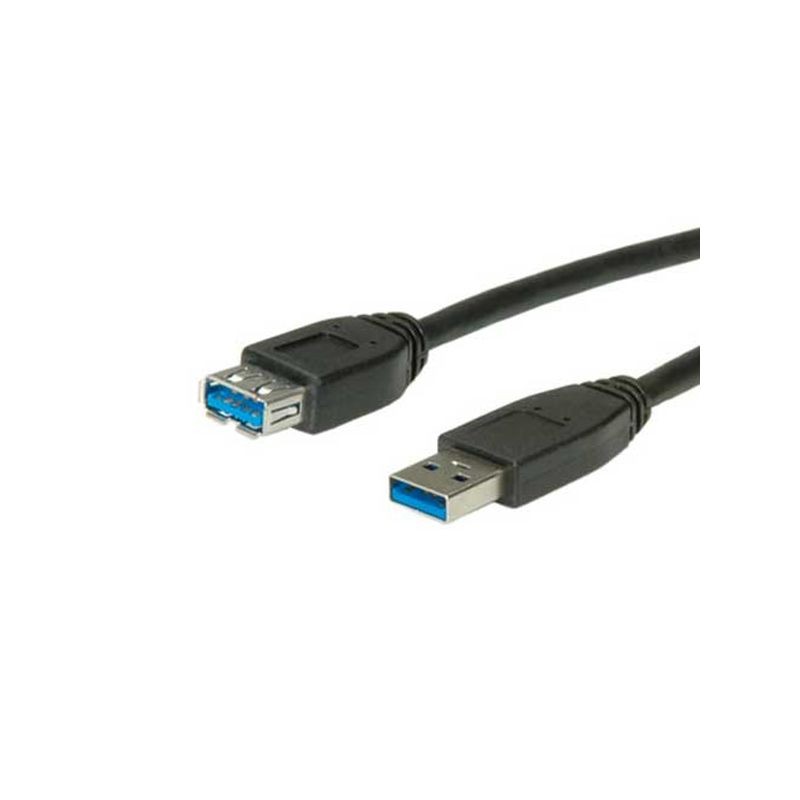 Black 3-meter USB 3.0 A to A extension cable featuring male and female connectors with blue accents, designed for high-speed data transfer.