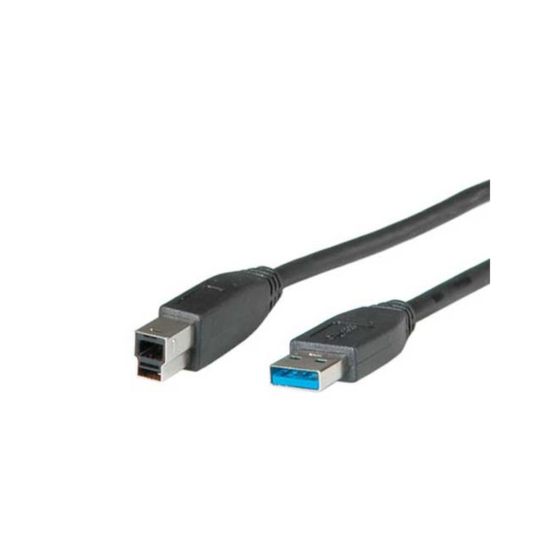 Black 3-meter USB 3.0 A to B cable featuring a rectangular A connector and a square B connector, designed for high-speed data transfer.