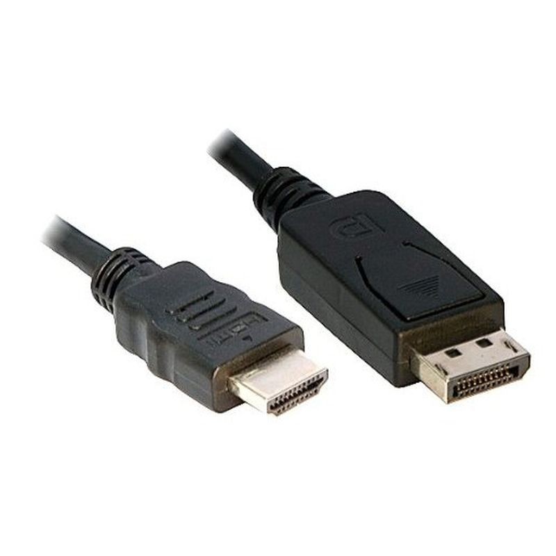 Black 5-meter DisplayPort to HDMI cable featuring a male connector on each end, with a textured grip for easy handling and a sleek design for seamless connectivity.