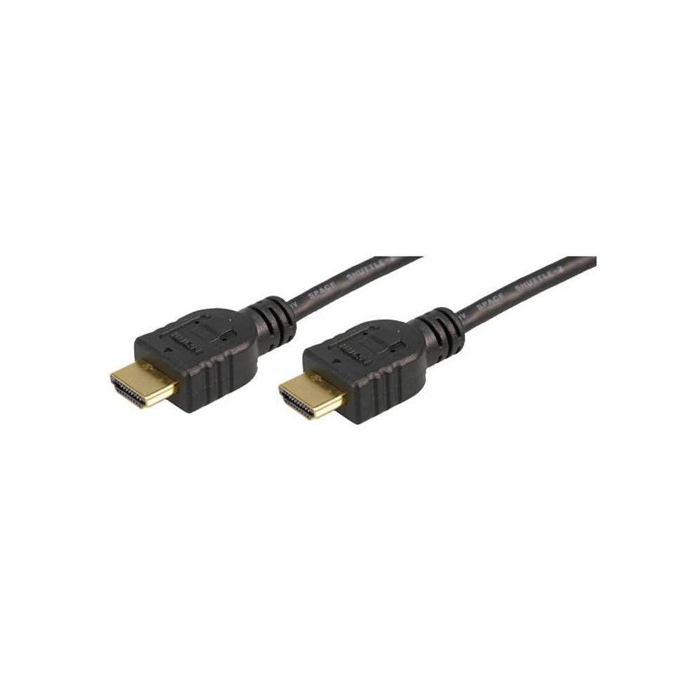 Black HDMI 2.0 high-speed cable, 5 meters long, featuring gold-plated connectors on both ends for optimal signal transmission and Ethernet connection capability.