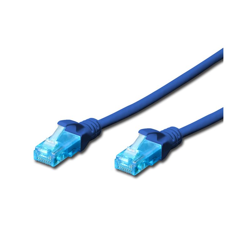 FDL 7M CAT.5e UTP patch cable in vibrant blue, featuring transparent connectors with locking tabs on both ends for secure connections.